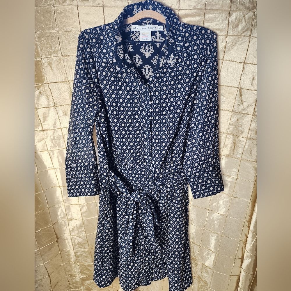 Gretchen Scott Size L Button Up Collared Dress Ti… - image 1